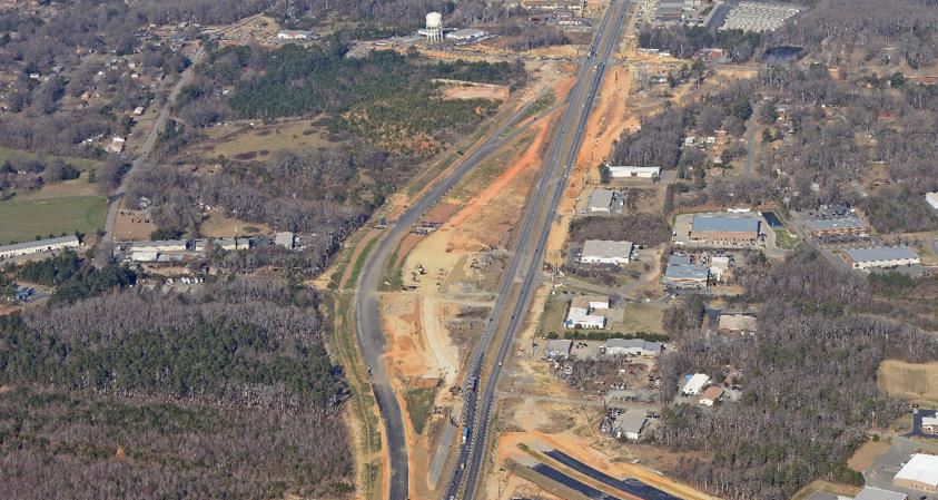 An overhead image of construction on the Monroe Expressway