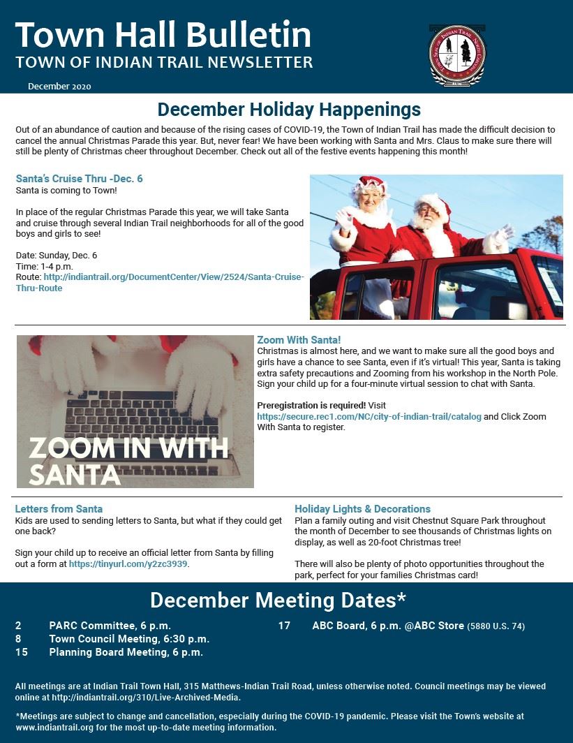 Cover Page of the December Town Hall Bulletin Newsletter