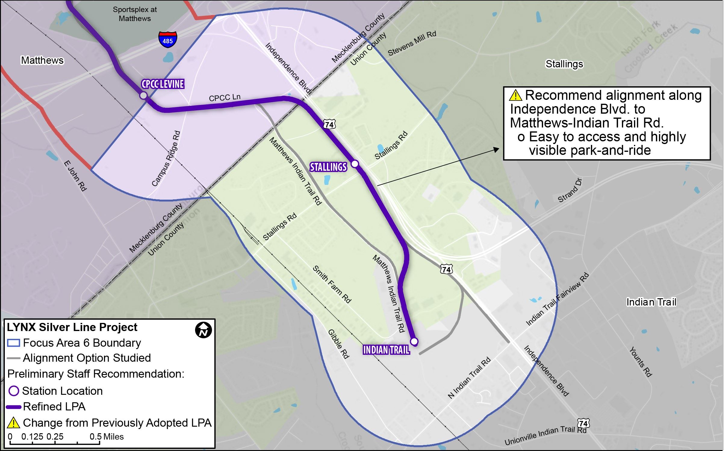 Map showing the Union County Extensions for the proposed LYNX Silver Line. 