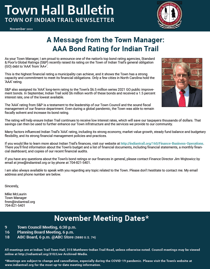 November Town Hall Bulletin Cover Page