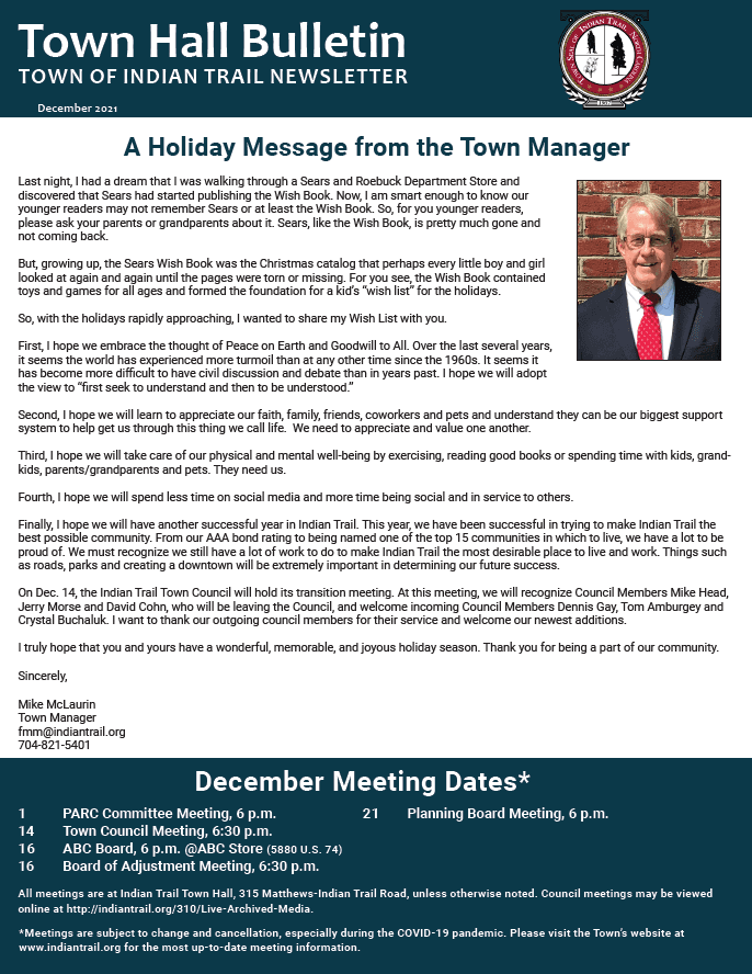 December Town Bulletin Cover
