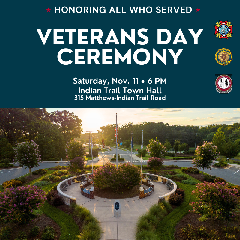 Veterans Day Ceremony on Saturday, Nov. 11, at 6 p.m. at the Town Hall.