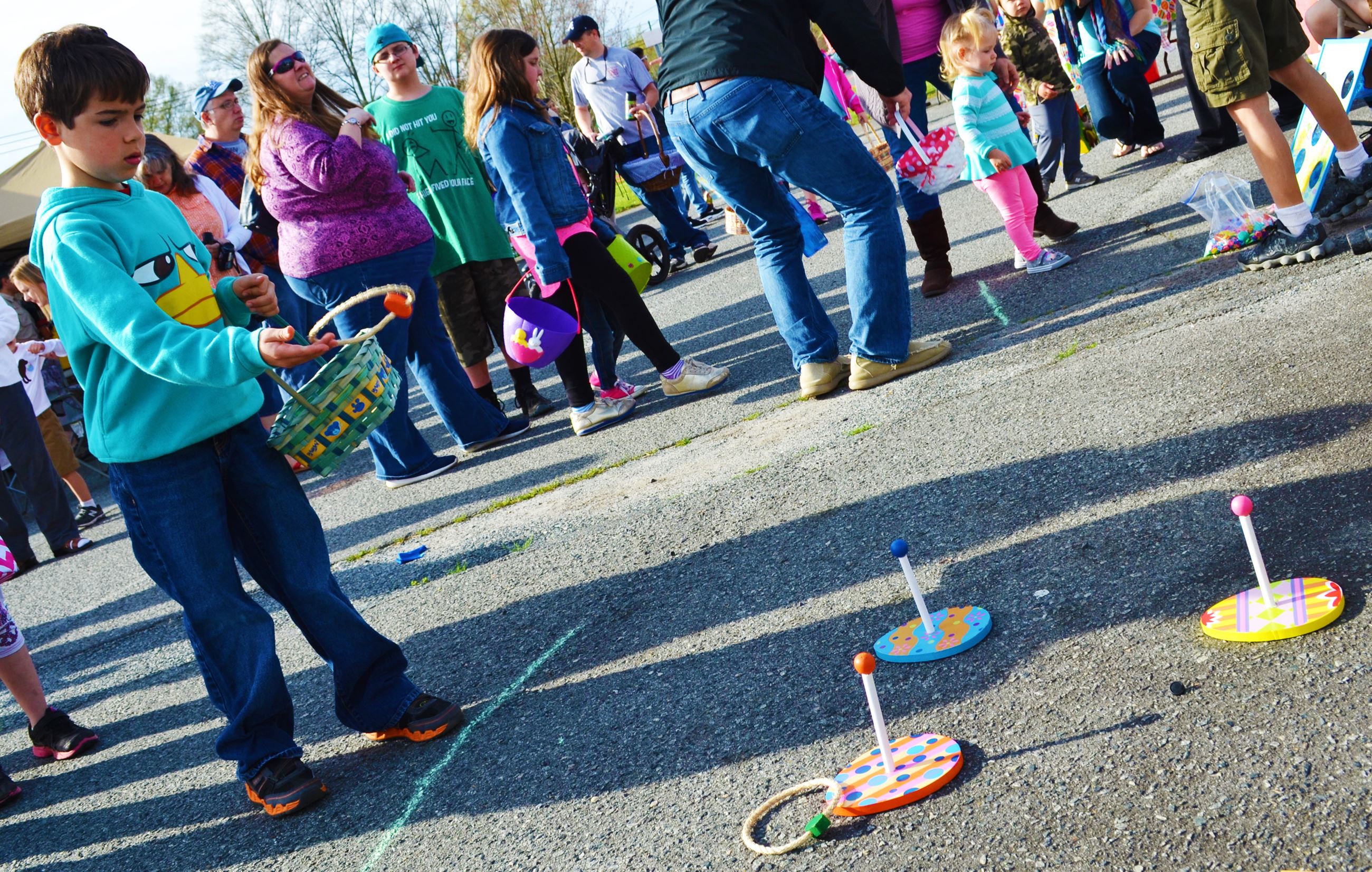 A child takes part in an Easter game.